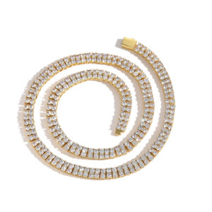 Hip Hop Copper Inlaid Zircon 6mm Double Row Tennis Chain Necklace Bracelet