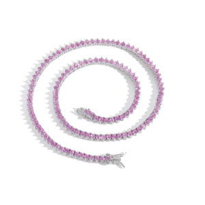 3mm three-claw red corundum tennis chain hip-hop rose red zircon necklace