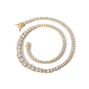 Hip Hop copper inlaid zircon gradient size single row tennis chain necklace bracelet