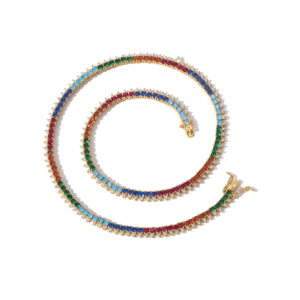 Hip Hop copper inlaid 4mm zircon colored single row tennis chain necklace