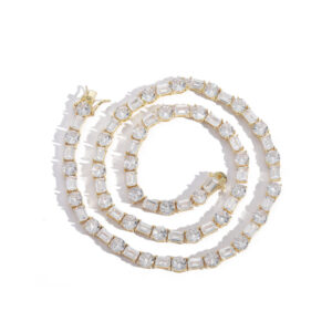 Hip Hop copper inlaid zircon square round mix single row tennis chain necklace bracelet