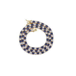 Hip Hop copper inlaid with zircon blue white spaced single row tennis chain necklace bracelet
