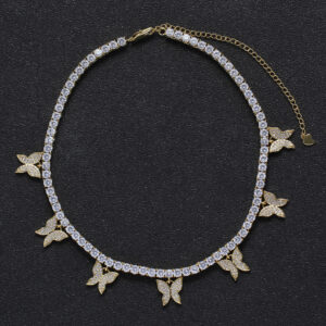 Hip Hop Copper Inlaid Zircon Tennis Chain 4mm Butterfly Single Row Chain Necklace