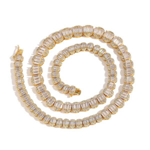 Hip Hop copper inlaid zircon tennis ball chain gradient size single row chain necklace