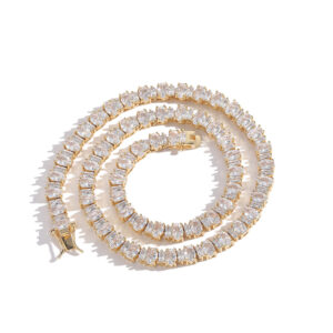 Hip Hop copper inlaid zircon tennis ball chain oval single row chain necklace