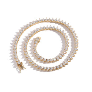 Hip Hop Copper Inlaid Zircon Tennis Chain 4mm Heart Shaped 3 Prongs Single Row Chain Necklace