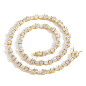 Hip Hop Copper Inlaid Zircon Tennis Chain 4*6mm Square Single Row Chain Necklace