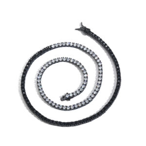 Hip Hop copper-encrusted zircon tennis chain black and white mix and match single-row chain necklace