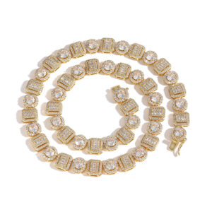 Hip Hop copper inlaid zircon tennis chain round square mix single row chain necklace