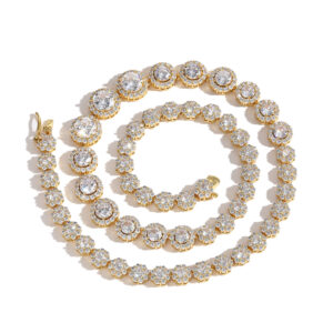 Hip Hop copper inlaid zircon tennis ball chain gradient size single row chain necklace