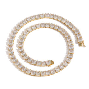 Hip Hop Copper Inlaid Zircon Tennis Chain 7mm Square Single Row Chain Necklace