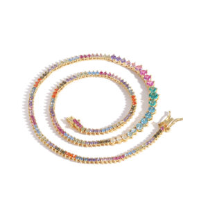 Hip Hop copper inlaid zircon tennis chain gradient size color 3 prong single row necklace