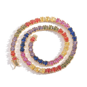 Hip Hop copper inlaid zircon tennis ball chain mother and child color oval single row chain necklace