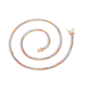 Hip Hop Copper Inlaid Zircon Tennis Chain 2mm Color 3 Prong Single Row Chain Necklace