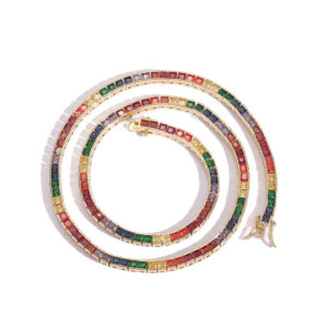 Hip Hop Copper Inlaid Zircon Tennis Chain 3mm Color Square Single Row Chain Necklace