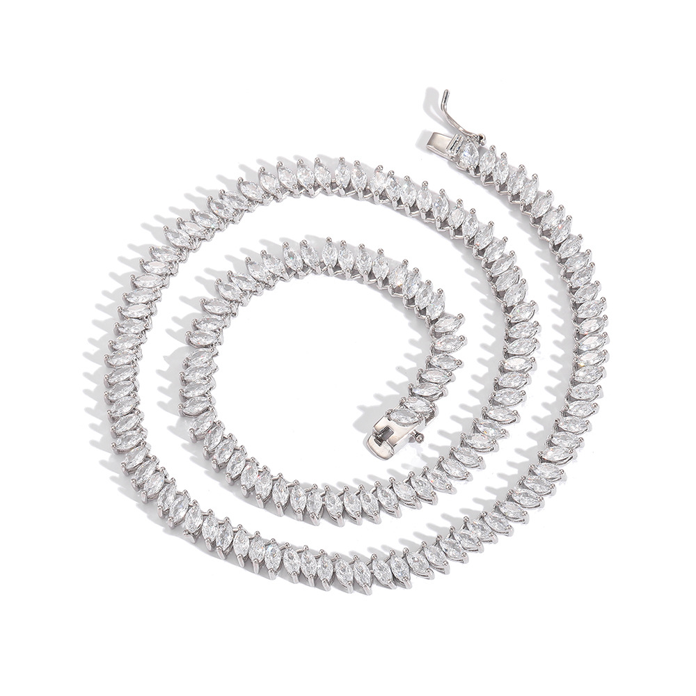 Hip Hop Copper Inlaid Zircon Tennis Chain 2.5*5mm Marquise Single Row Chain Necklace - Image 3