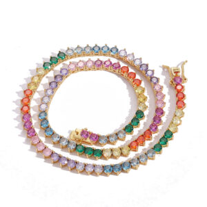 Hip Hop Copper Inlaid Zircon Tennis Chain 4mm Color 3 Prongs Single Row Chain Necklace Bracelet