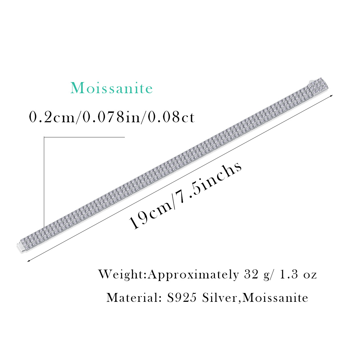 2mm Elegant 3 Rows Moissanite Tennis Bracelet S925 Sterling Silver Exquisite Fashion Wristlets - Image 7