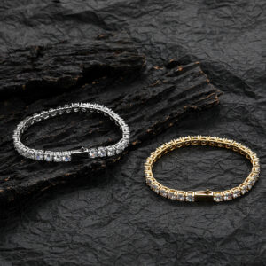 Hip Hop Copper Inlaid Zircon Tennis Ball Chain Glossy Spring Clasp 3mm4mm5mm Single Row Bracelet