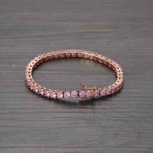 Hip Hop Copper Inlaid Zircon Tennis Chain Rose Gold Pink Zircon 3mm4mm5mm Single Row Bracelet