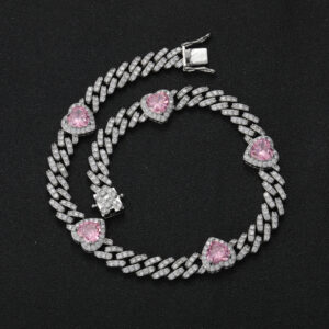 Hip Hop Copper Inlaid Zircon Cuban Necklace 10mm Chain with 3 Heart Zircon