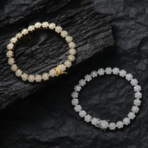 Hip Hop Bracelet 8mm Copper Inlaid Zircon Flower Shape Bracelet