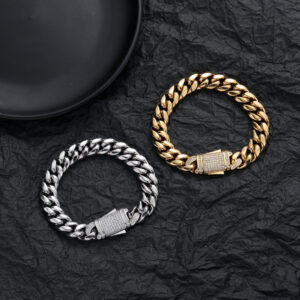 Hip Hop Cuban Chain 12mm Spring Buckle Stainless Steel Bracelet