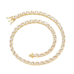 Hip Hop Copper Inlaid Zircon 3mm Front Reverse Triangle Single Row Tennis Chain Necklace Bracelet