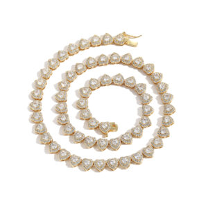 Hip Hop Copper Inlaid Zircon 7mm Single Row Heart Shape Love Tennis Chain Necklace Bracelet