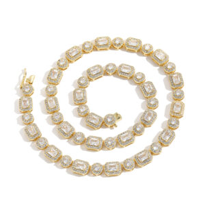 Hip Hop copper inlaid zircon tennis ball chain round square single row necklace