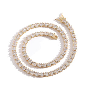 Hip Hop copper inlaid zircon tennis ball chain size square single row chain necklace
