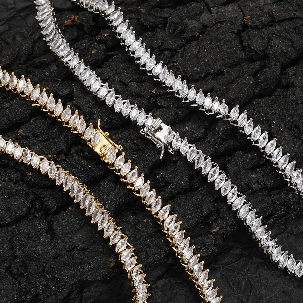 Hip Hop Copper Inlaid Zircon Tennis Chain 2.5*5mm Marquise Single Row Chain Necklace - Image 6