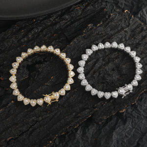 Hip Hop copper inlaid zircon tennis chain heart-shaped single-row chain bracelet