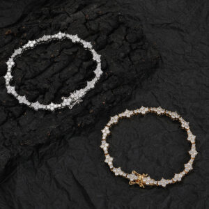 Hip Hop 3mm Chain Copper Inlaid Zircon Flower Shape Tennis Bracelet