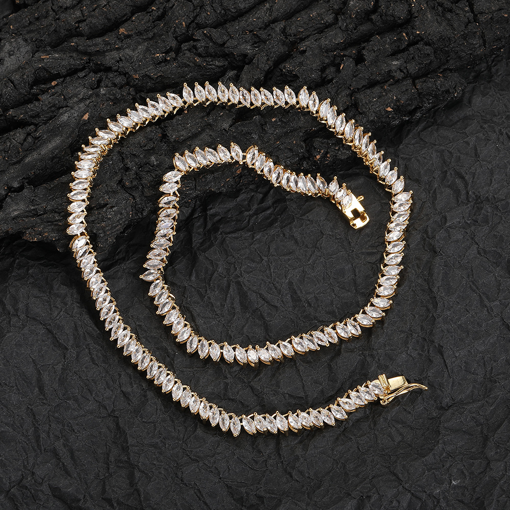 Hip Hop Copper Inlaid Zircon Tennis Chain 2.5*5mm Marquise Single Row Chain Necklace - Image 4