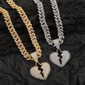 Hip Hop copper inlaid with zirconia Cuban necklace heartbreak shape pendant