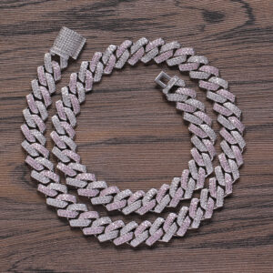 Hip Hop Cuban Chain Diamond 13mm Chain Box Buckle Pink White Zircon Necklace