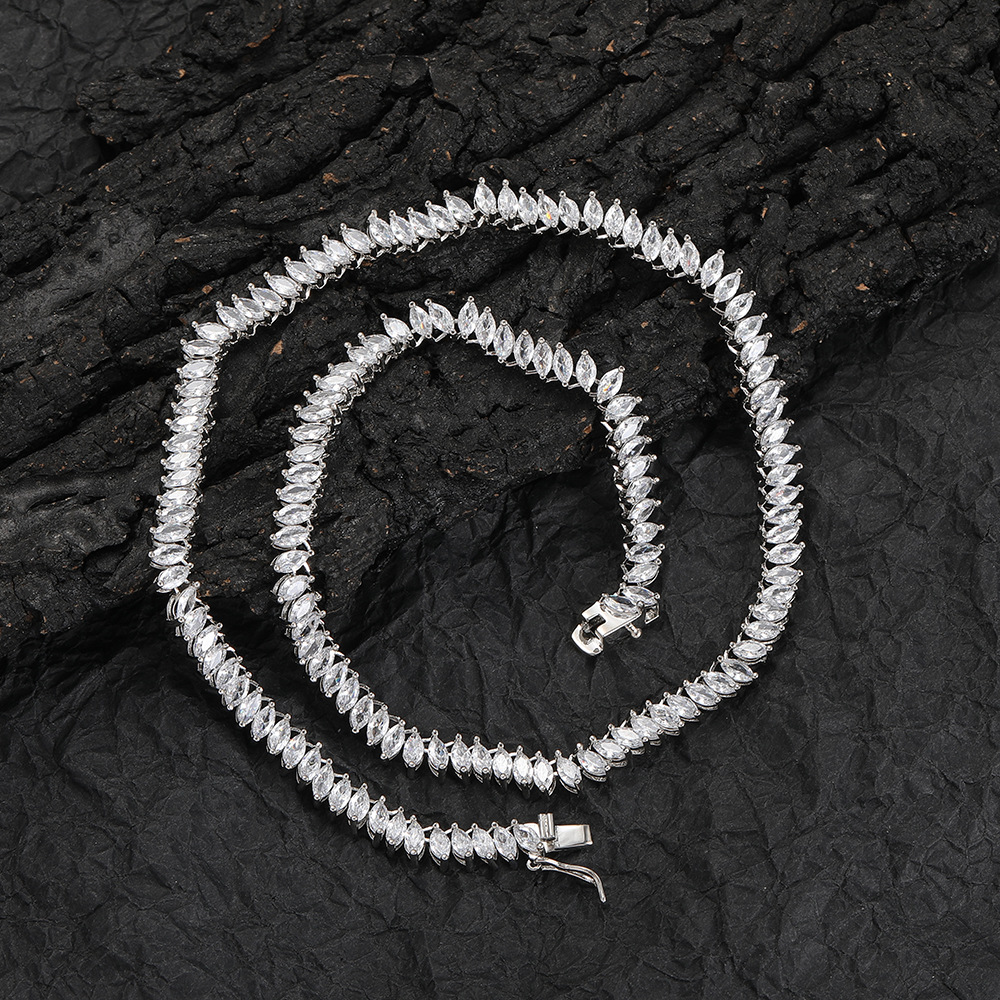 Hip Hop Copper Inlaid Zircon Tennis Chain 2.5*5mm Marquise Single Row Chain Necklace - Image 5