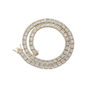 Hip Hop Copper Inlaid Zircon Tennis Chain 7mm Square Single Row Chain Necklace Bracelet