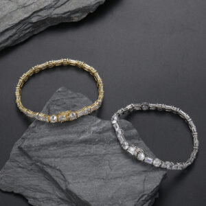 Hip Hop Copper Inlaid Zircon Round Square Single Row Tennis Chain Bracelet