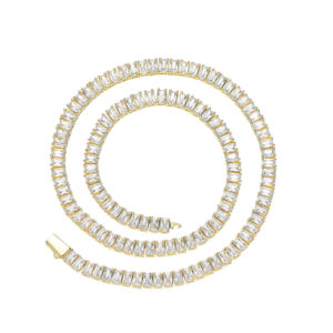 LXXL4027 Hip Hop copper inlaid zircon rectangular single row glossy spring buckle tennis chain necklace