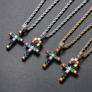 Hip hop pendant copper inlaid with zircon colored anka cross shape