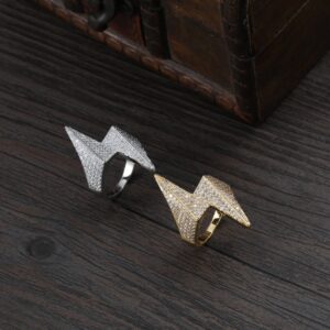 Hip Hop Ring Copper Inlaid Zircon Lightning Diamond Cuban Ring Men's Ring