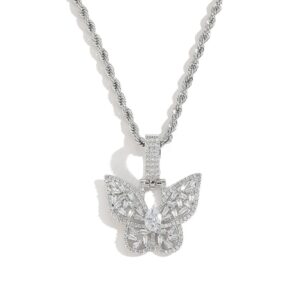 Hip hop pendant copper inlaid with zircon cutout butterfly shape