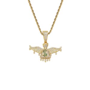 Hip Hop pendant copper inlaid with zircon water drops US dollar wings money bag shape