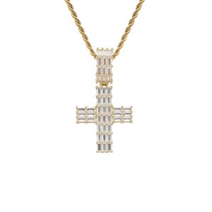 Hip hop pendant copper inlaid with zircon three rows of zircon cross shape