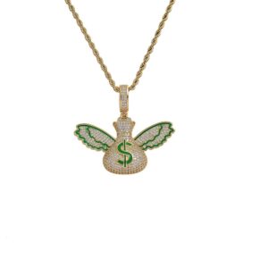Hip hop pendant copper inlaid with zircon US dollar wings
