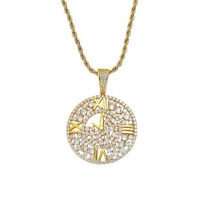 Hip Hop pendant copper inlaid with zircon clock shape