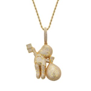 Hip hop pendant copper inlaid zircon bald cartoon character shape