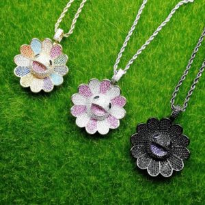 Hip hop pendant copper inlaid with zircon sunflower shape